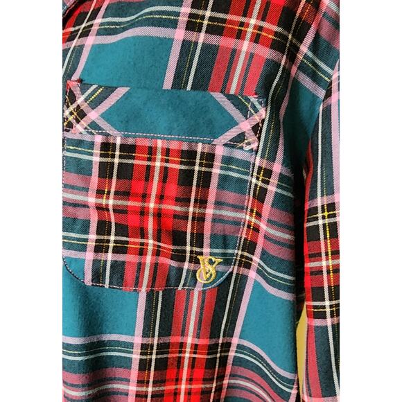 Victorias Secret Pajama Top Womens Plaid‎ Red Green Sleep Shirt Size S - Picture 3 of 5